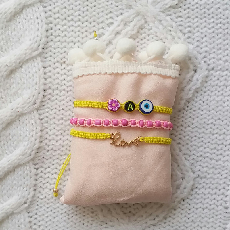 دستبند دخترانه مدل لاو حرف A چشم نظر NA112 بسته 3 عددی