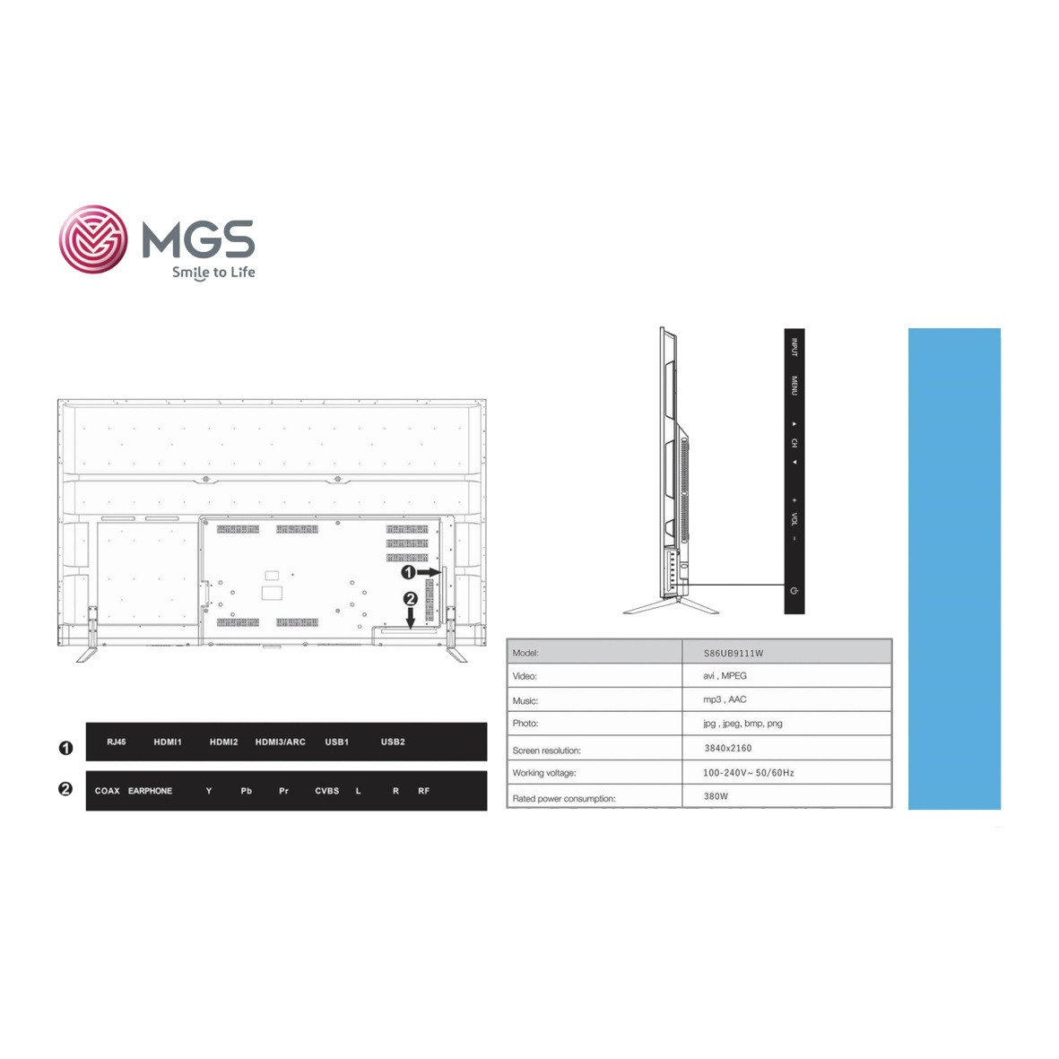 تلویزیون ال ای دی فوق هوشمند ام جی اس مدل S86UB9111W سایز 86 اینچ