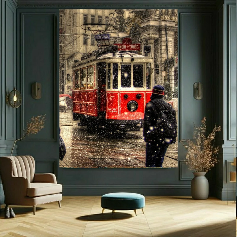 پوستر دیواری طرح شهر برفی مدل اتوبوس کد FP105320