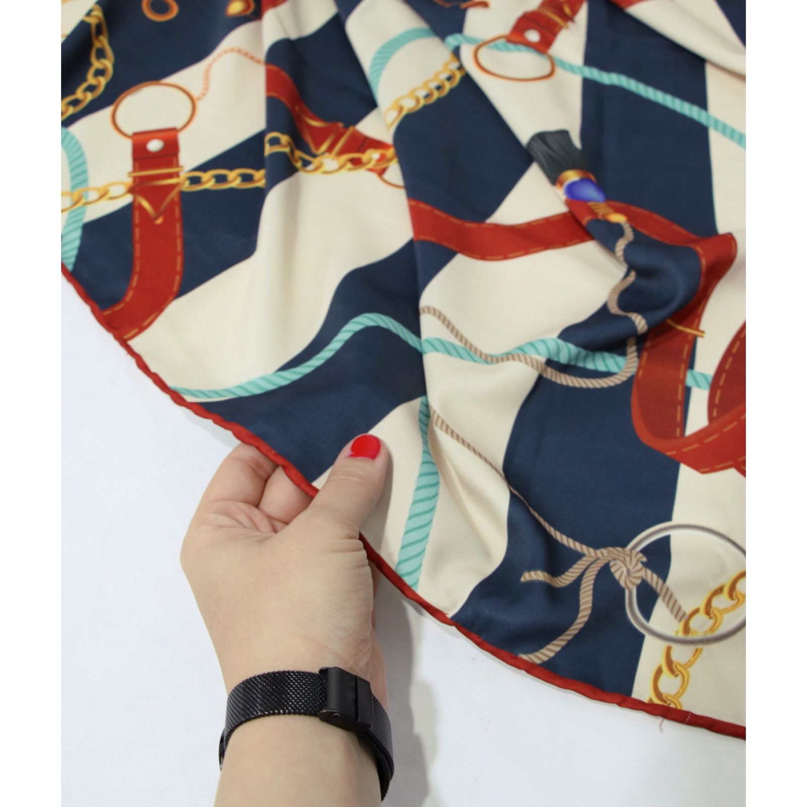 روسری زنانه مدل ابریشم روز مادر طرح زنجیری جدید کد ana-2955 - - 7