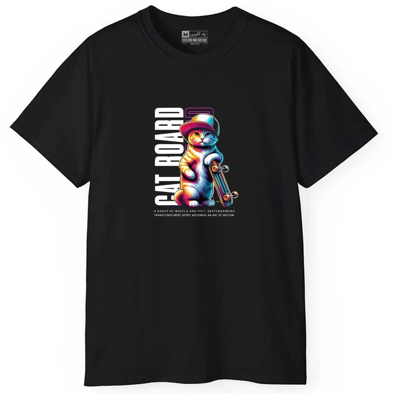 تی شرت آستین کوتاه مردانه پاد آفرین مدل اسپرت طرح گربه نوشته دار کد 0947