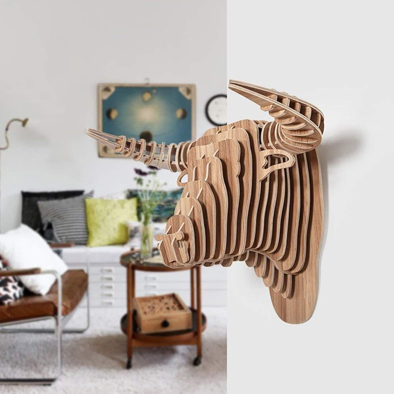 دیوارکوب مدل سردیس چوبی سه بعدی گاو کد T49