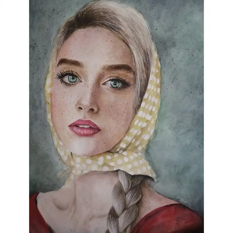 نقاشی آبرنگ طرح دختری با روسری