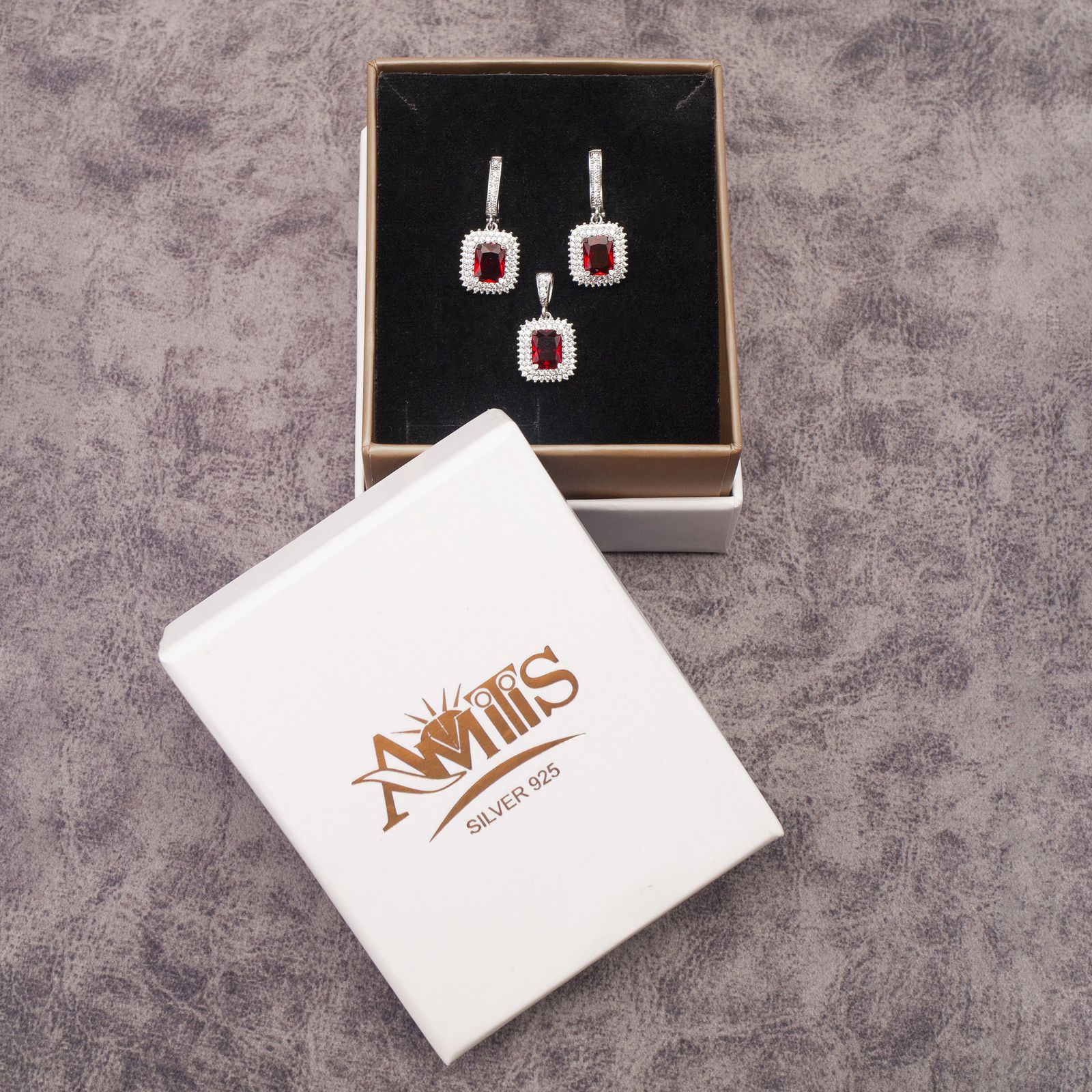 نیم ست نقره زنانه مدل یاقوت AMT-N197 -  - 2