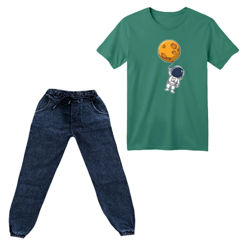 ست تی‌شرت آستین کوتاه و شلوار پسرانه مدل فضانورد کد ۱ 