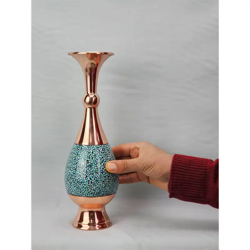 گلدان فیروزه کوبی مسی کد 25c