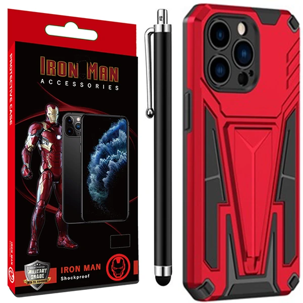 کاور آیرون من مدل SpiderMan مناسب برای گوشی موبایل اپل Iphone 13 Pro به همراه قلم لمسی
