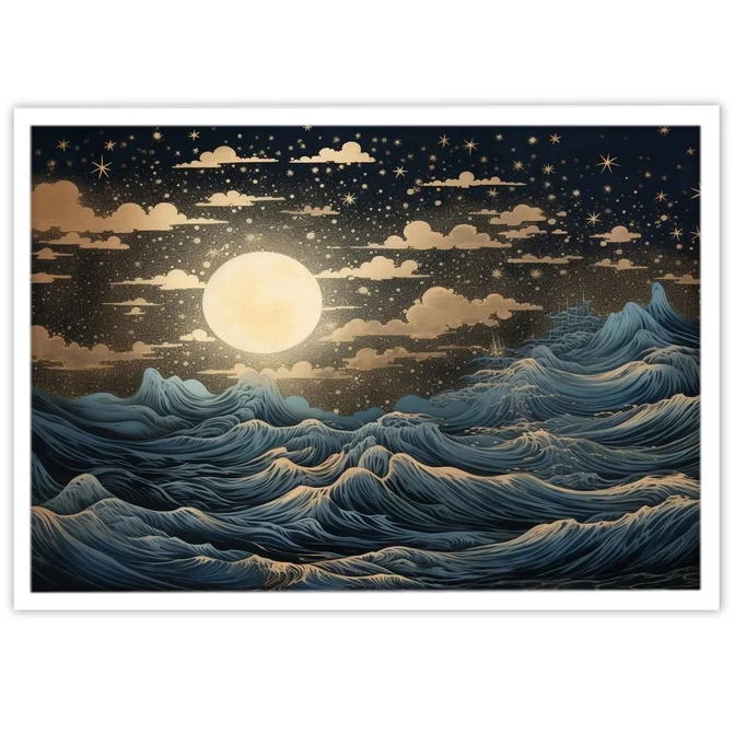 تابلو نوری بکلیت طرح نقاشی غروب و امواج دریا مدل W-MID-20228