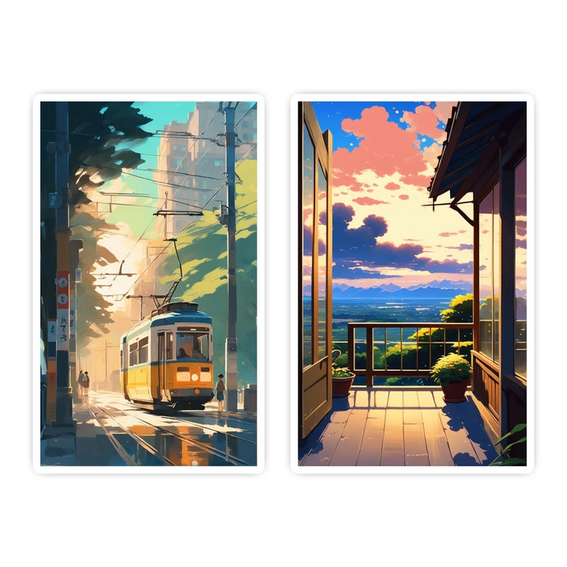 استیکر لپ تاپ و موبایل گوفی طرح نمای فانتزی مدل Fantesy view 45 مجموعه 2 عددی