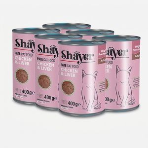 کنسرو غذای گربه شایر مدل مرغ و جگر کد sh312 وزن 400 گرم بسته 6 عددی