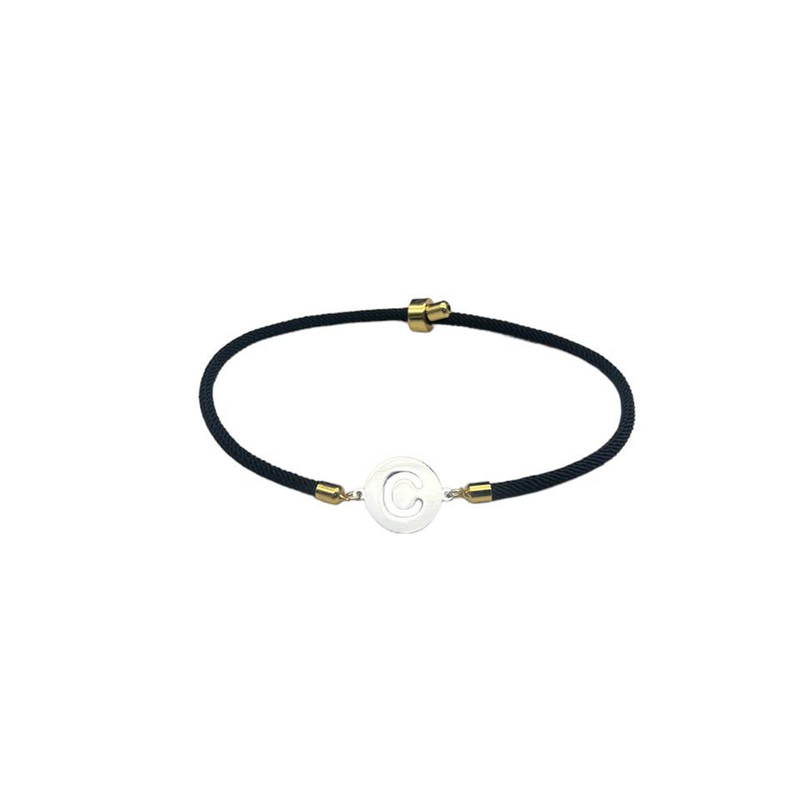 دستبند نقره طرح حرف C مدل تو خالی