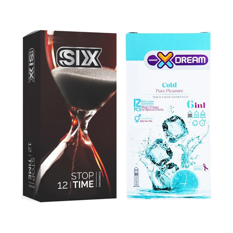 کاندوم سیکس مدل Stop Time بسته 12 عددی به همراه کاندوم ایکس دریم مدل Cold بسته 12 عددی