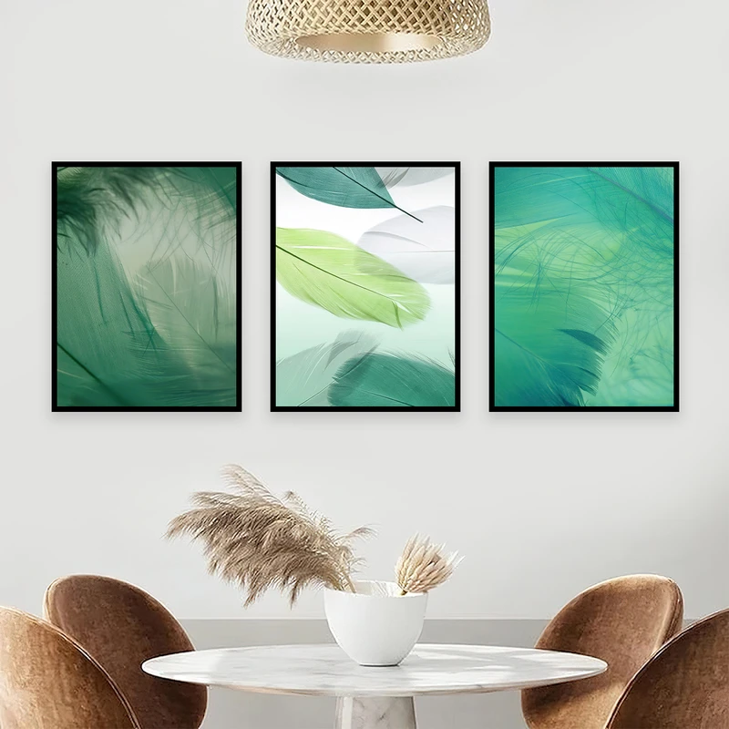 تابلو بکلیت طرح پر سبز آرامش مدل B-638 مجموعه 3 عددی