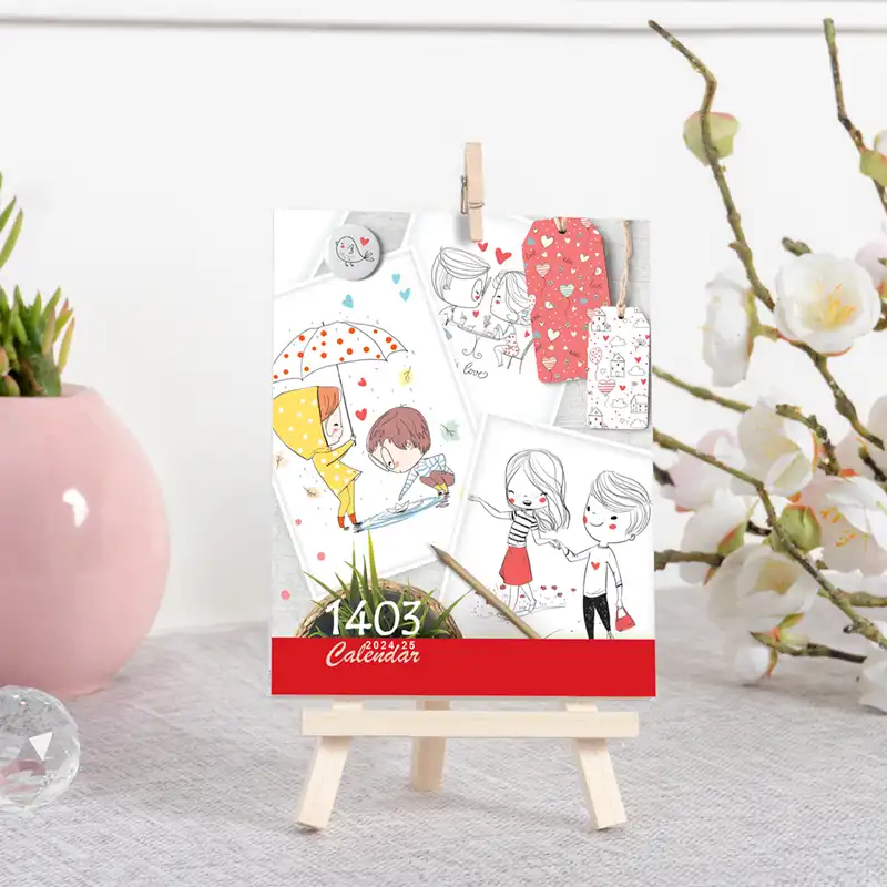 تقویم رومیزی سال 1403 طرح نقاشی مدل بوم چوبی R01