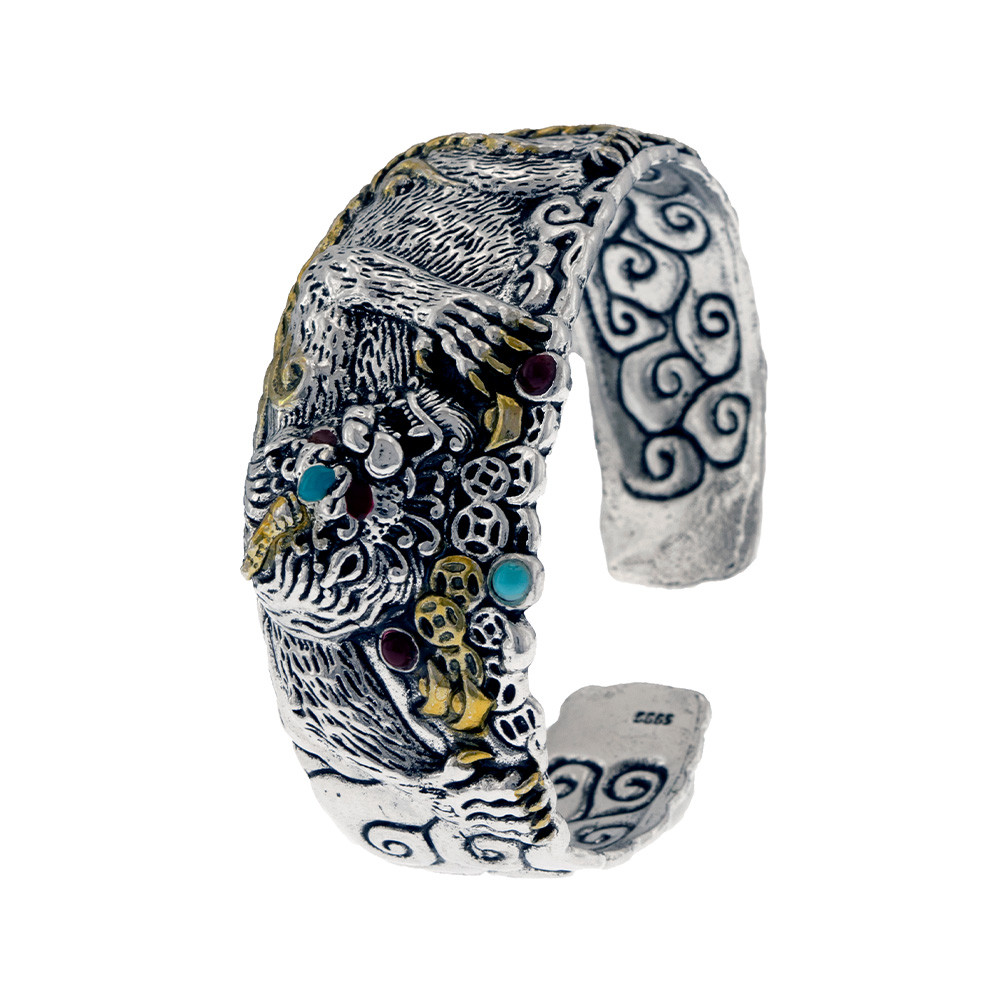 دستبند مردانه برانت طرح شیر شاخدار نگین دار