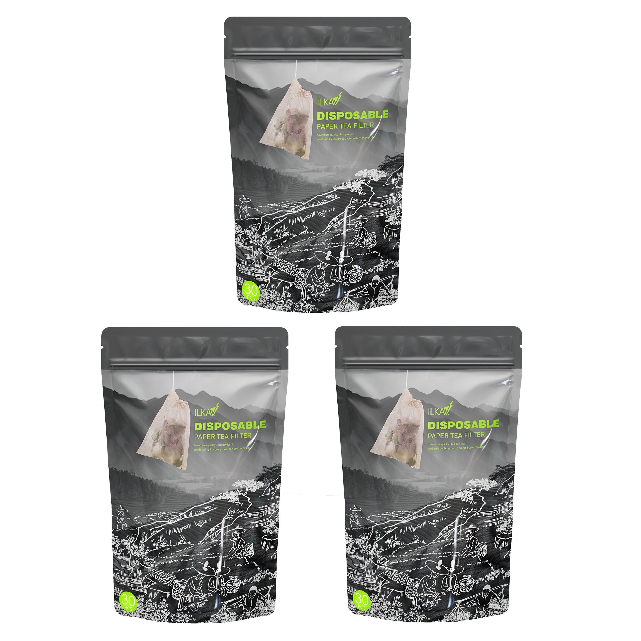 فیلتر چای ایلکا مدل کاغدی نخ دار 3 بسته 30 عددی