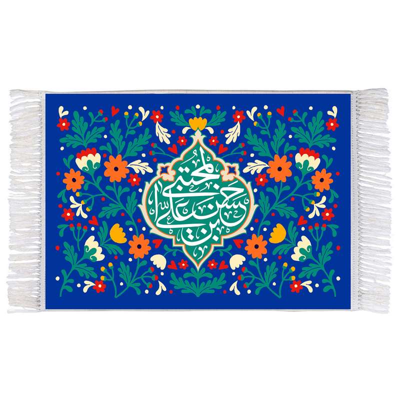 فرش ماشینی دیوارکوب اطلس آبی مدل یا حسن بن علی مجتبی کد T4586 