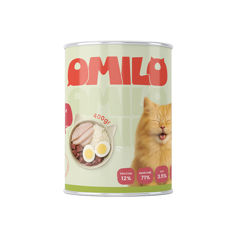 کنسرو غذای گربه اومیلو مدل چانک طعم مرغ و جگر وزن ۴۰۰ گرم