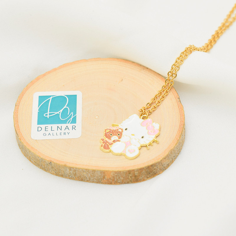 گردنبند دخترانه دلنار گالری مدل کیتی قلبی و تدی