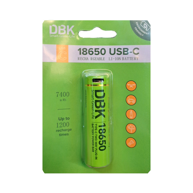 باتری لیتیومی قابل شارژ دی بی کی مدل 18650 USB-C LI-ION