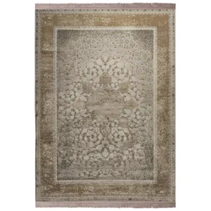 فرش ماشینی 1200شانه زمرد مشهد زمینه بژ حاشیه طوسی طرح پتینه