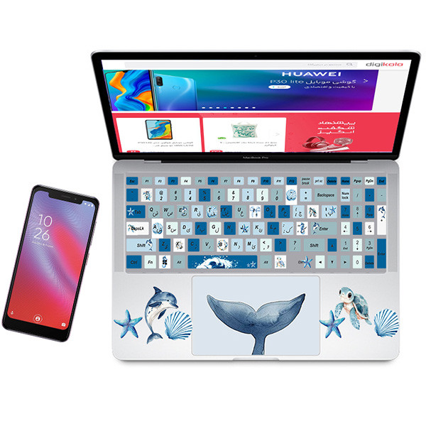 استیکر لپ تاپ راتیانا مدل sea 01  به همراه برچسب حروف فارسی