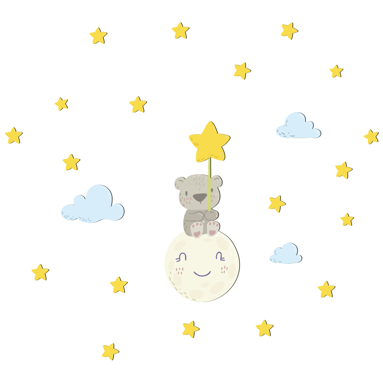 استیکر چوبی کودک ژیوار مدل خرسی و ماه کد 1232