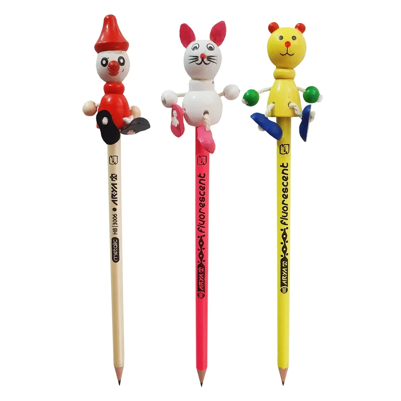 مداد مشکی آریا کد sb-222 به همراه سرمدادی چوبی حیوانات  مجموعه 6 عددی