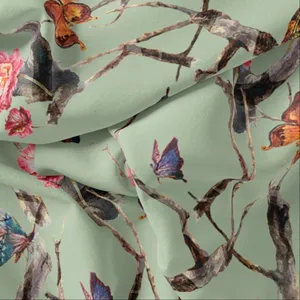 پارچه لباس مدل کرپ بوگاتی طرح گل و پروانه  کد 8002D