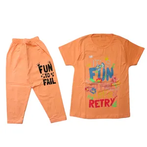 ست تی شرت و شلوار دخترانه مدل فان رنگ گلبهی