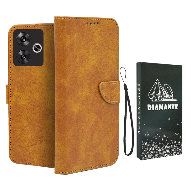 کیف کلاسوری دیامانته مدل Scusa Bk مناسب برای گوشی موبایل Poco F6 به همراه بند آویز