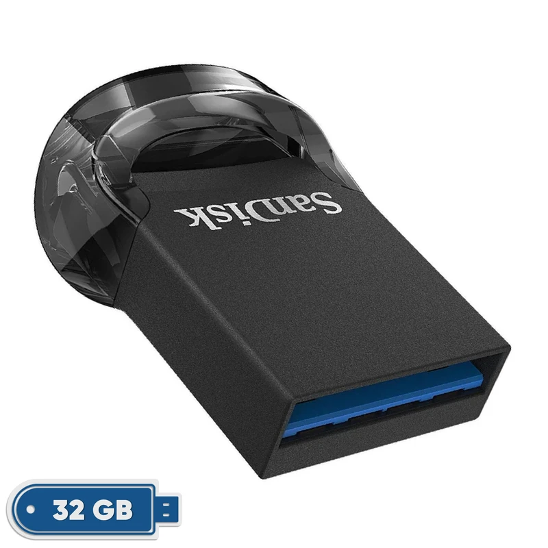 فلش مموری سن دیسک مدل ULTRA FIT USB 3.1 ظرفیت 32 گیگابایت با سرعت خواندن 130 مگابایت بر ثانیه، طراحی فوق کوچک، نرم‌افزار امنیتی SanDisk SecureAccess و بازیابی فایل RESCUEPRO Deluxe، مناسب ضبط خودرو و تلویزیون