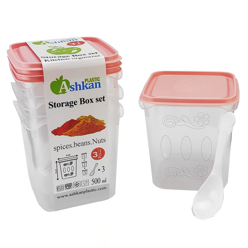 جای ادویه مدل مربع اپل تاپ به همراه قاشق مجموعه 3 عددی
