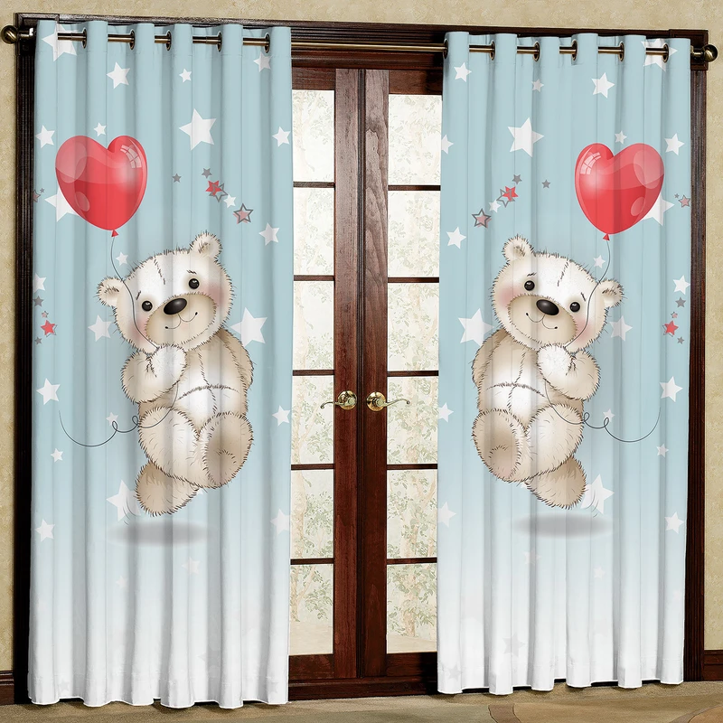  پرده مدل خرس و قلب مخمل پانچی کد 1539 سایز 140x280 سانتی متر