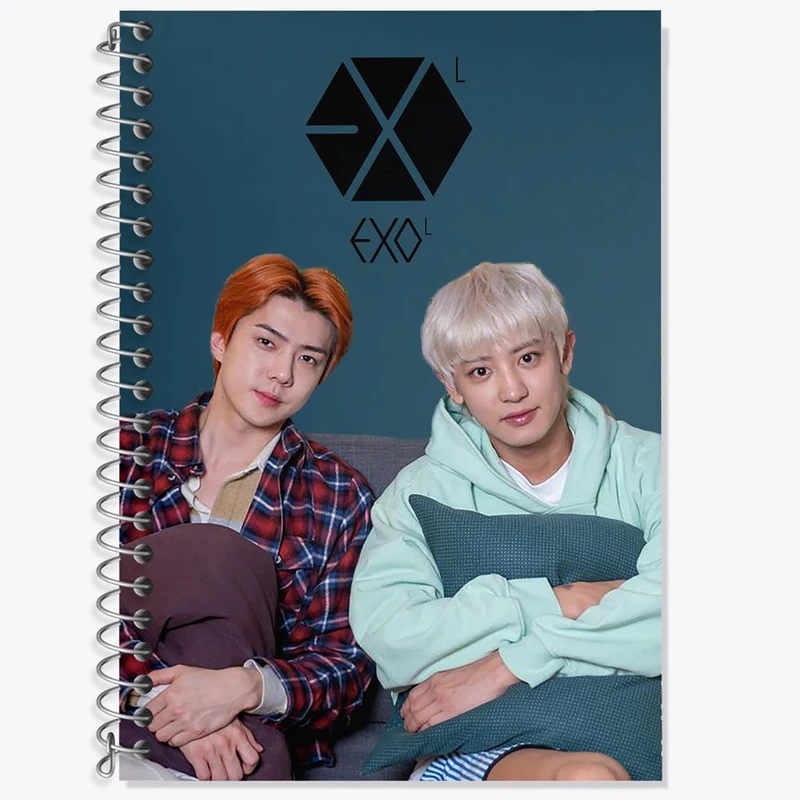 دفتر زبان 50 برگ خندالو مدل سه خط طرح سهون و چانیول گروه اکسو EXO کد 16818