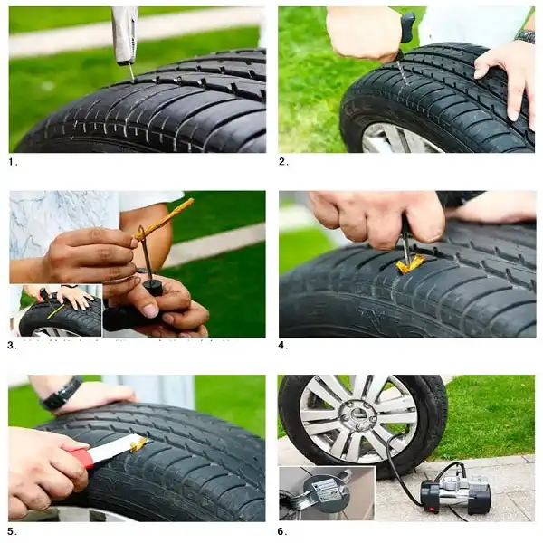 کیت پنچر گیری لاستیک تیوبلس خودرو مدل فلزی به همراه آچار والف