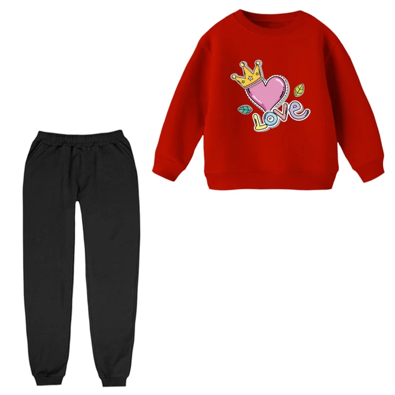 ست سویشرت و شلوار راحتی بچگانه مدل قلب و تاج 