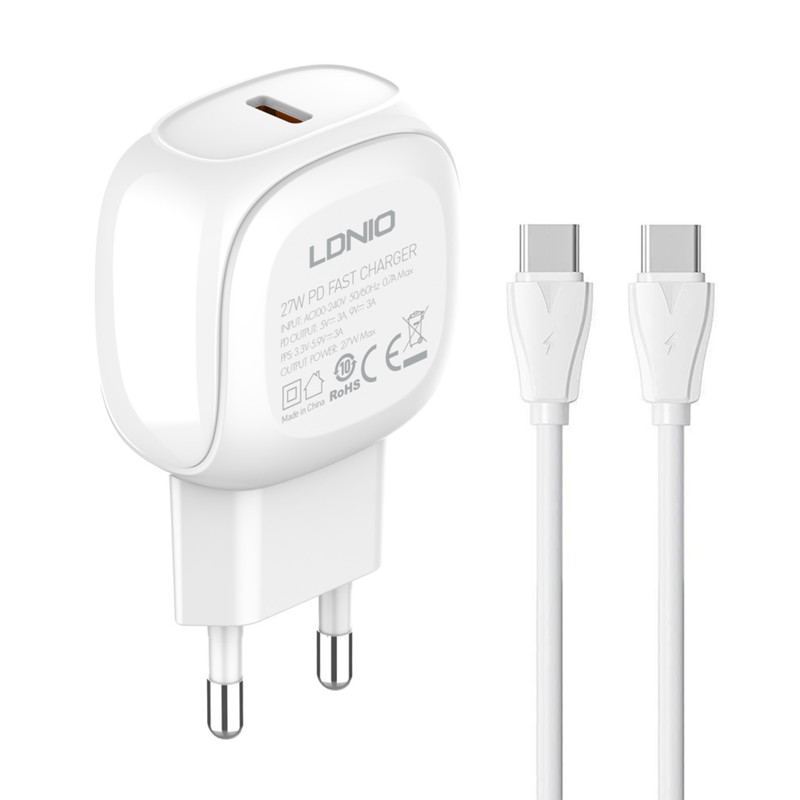 آداپتور شارژر 27 وات الدینیو مدل A1206C به همراه کابل تبدیل USB-C