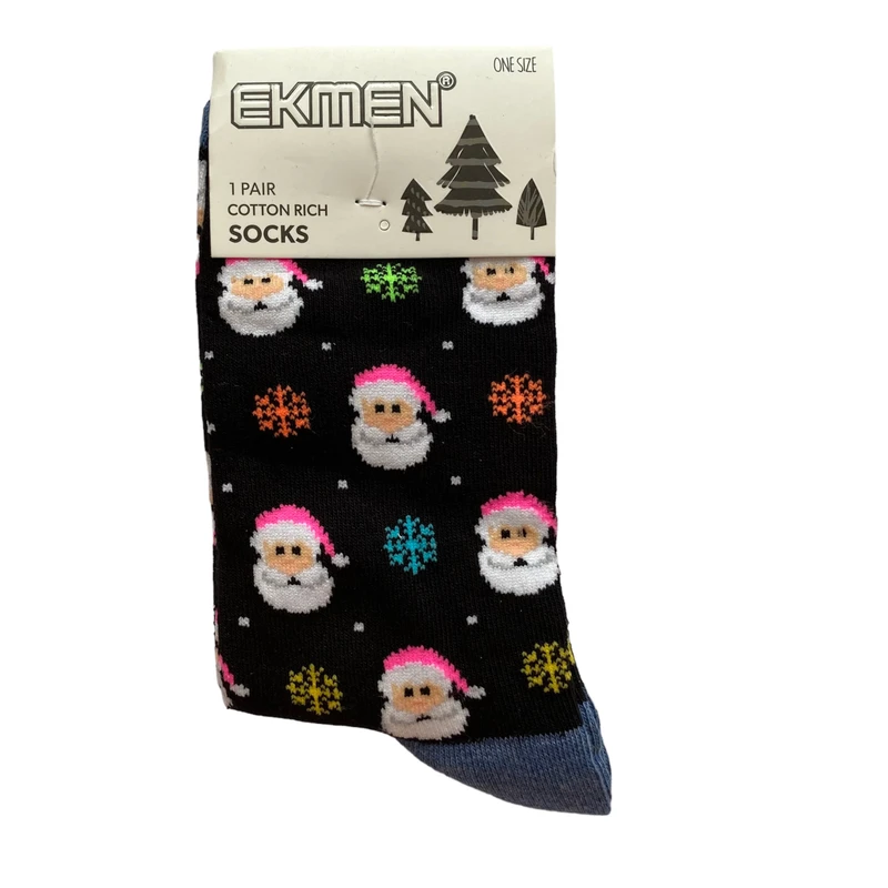 جوراب ساق بلند زنانه اکمن ترک مدل نخی طرح کریسمس 1