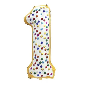 بادکنک فویلی مدل عدد یک طرح شیرینی دونات کد 5211