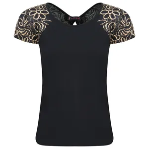 بلوز آستین کوتاه زنانه مدل ریون گیپور دار