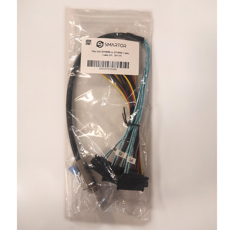 کابل تبدیل Mini SAS SFF-8088 به 4 پورت SFF-8482 29-Pin با برق 4 پین اسمارطور مدل SM195