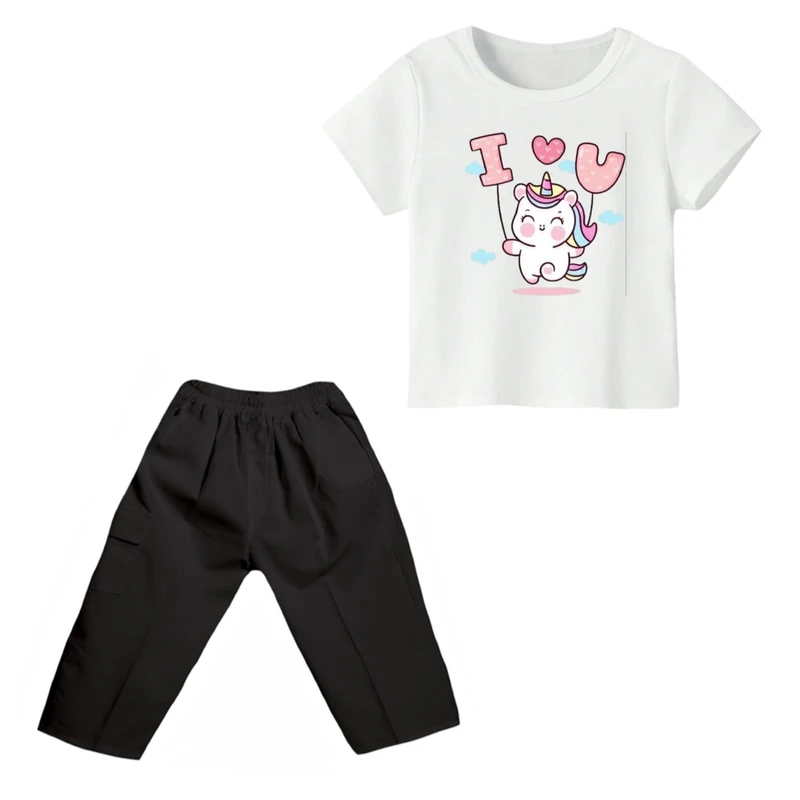 ست تی شرت و شلوارک دخترانه مدل یونیکورن کد ۴۰