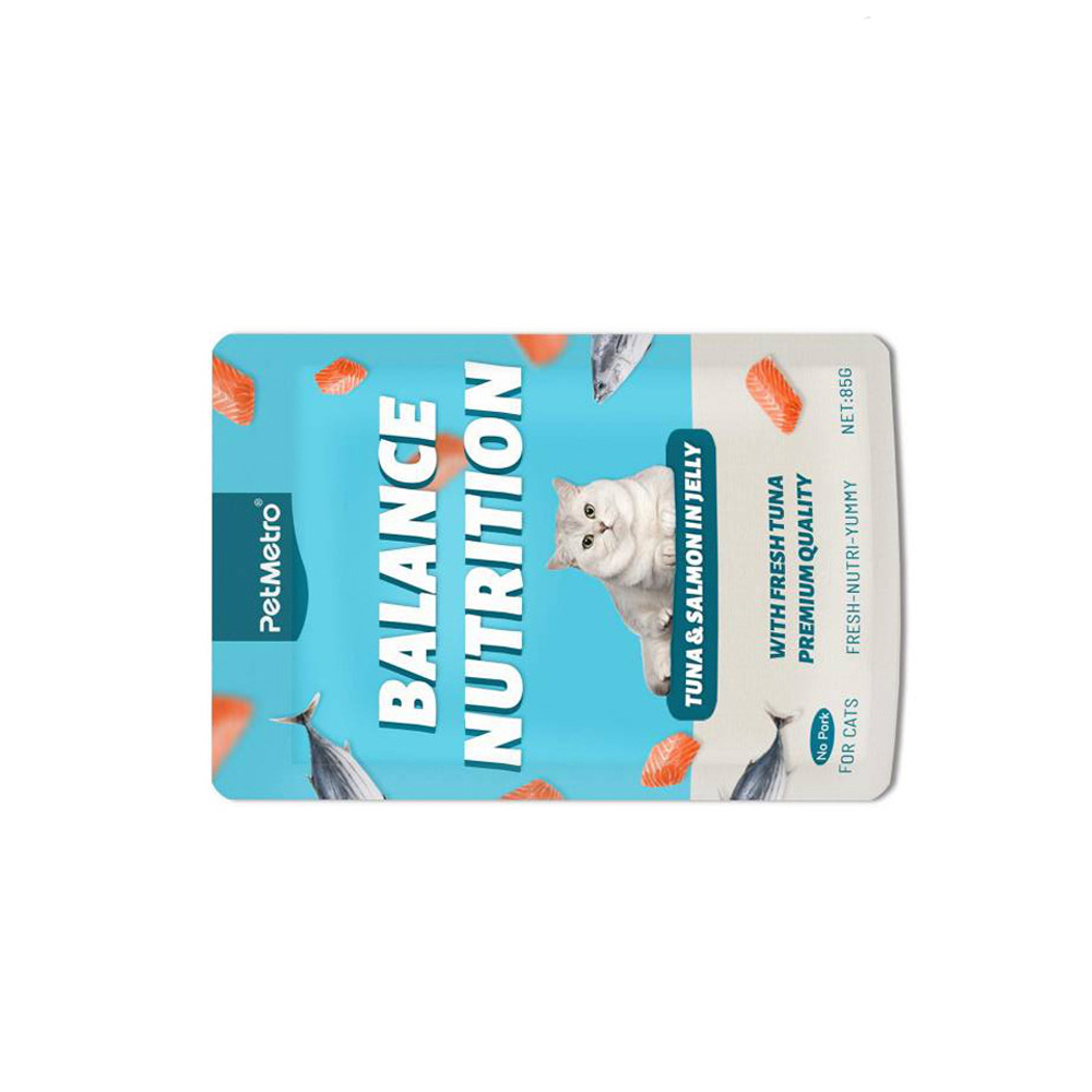 پوچ گربه بالغ پت مترو مدل بالانس نوتریشن طعم تن و ماهی سالمون وزن 85 گرم