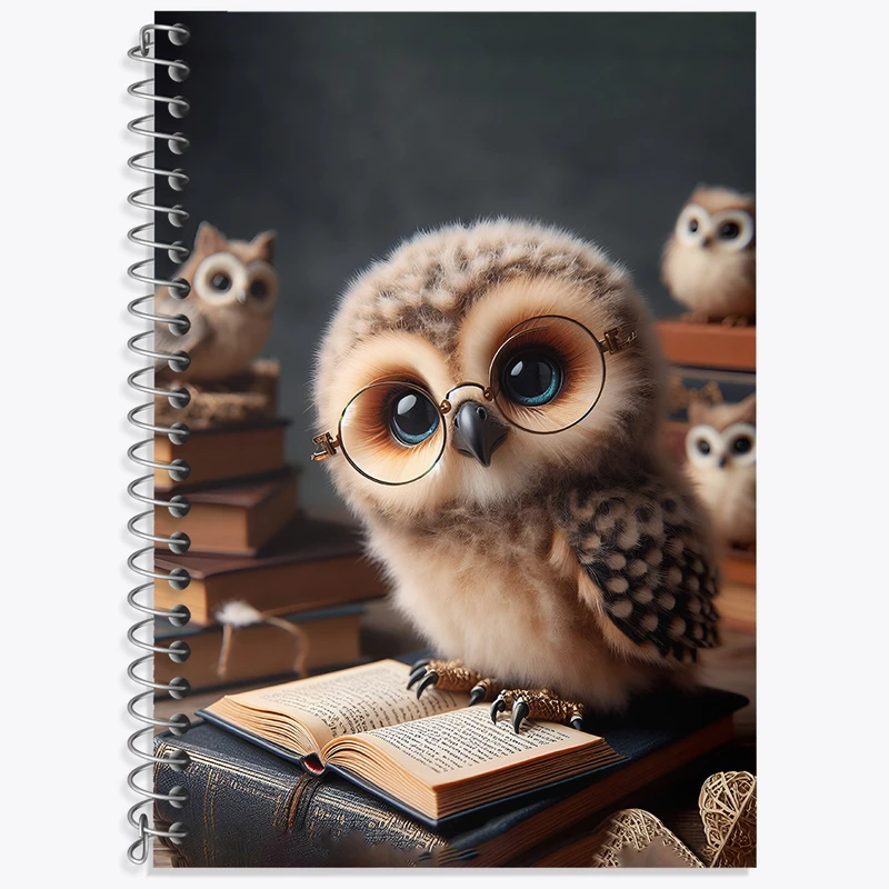 دفتر زبان 50 برگ خندالو مدل دو خط طرح جغد بامزه کد N2509