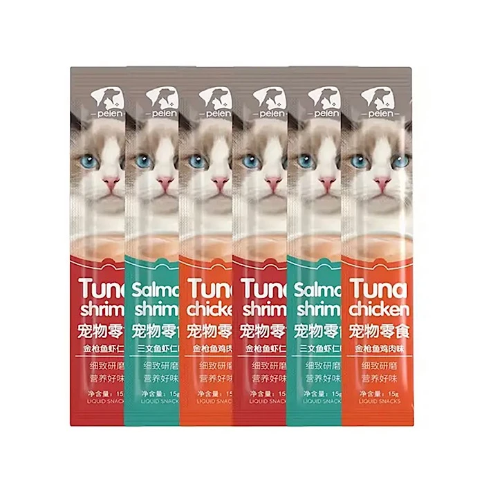 بستنی گربه پین مدل تن بامرغ و تن با میگو و سالمون با میگو وزن 15 گرم مجموعه 6 عددی