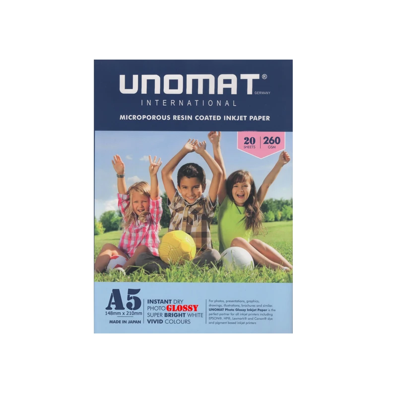 کاغذ چاپ عکس فتوگلاسه یونومات مدل 260g سایز A5 بسته 20 عددی