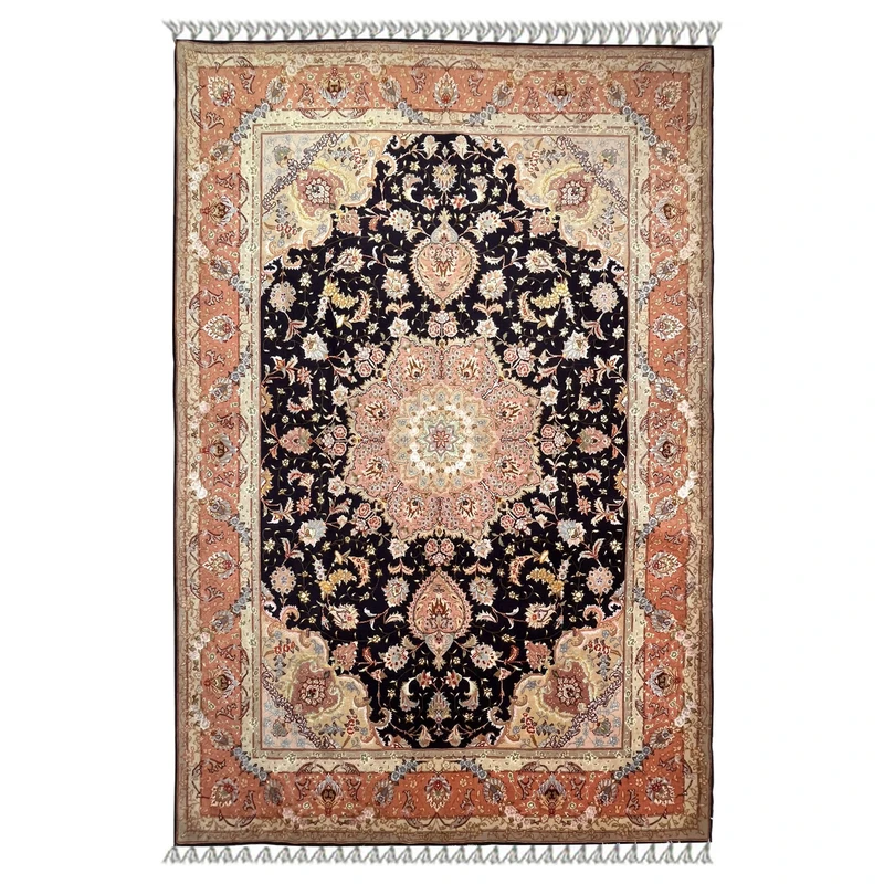 فرش دستبافت دو متری مدل تبریز کد NKP.RJ101 زمینه سرمه ای