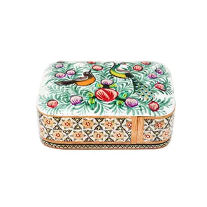 جا کارتی خاتم کاری مدل کشویی لبه گرد طرح گل و مرغ برجسته کد 11p8Gr