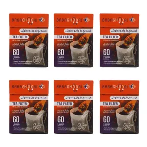 فیلتر چای و دمنوش بابا قوری مدل کاغذی نخ دار بسته 60 عددی مجموعه 6 عددی